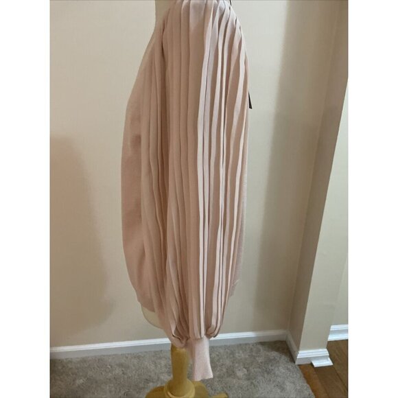 Adrianna Papell Cardigan Sweater Sheer Pleated Sleeves Pearl Blush Sz M Romantic - Picture 3 of 13